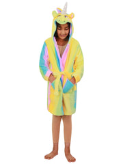 A2Z 4 Kids Super Soft 3D Animal Unicorn Rainbow Hooded Bathrobe Dressing Gown