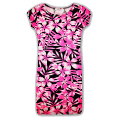Kids Girls Neon Pink Floral Print Midi Dress Crop Top Legging Playsuit Age 7-13