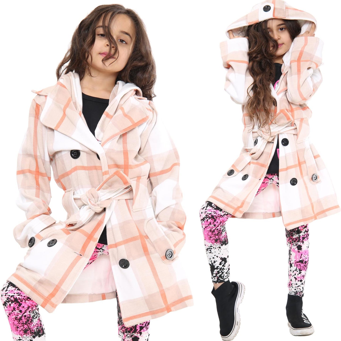 A2Z 4 Kids Parka Jacket Hooded Warm Jacket Oversized Belted Cuffs 5 -13 Years