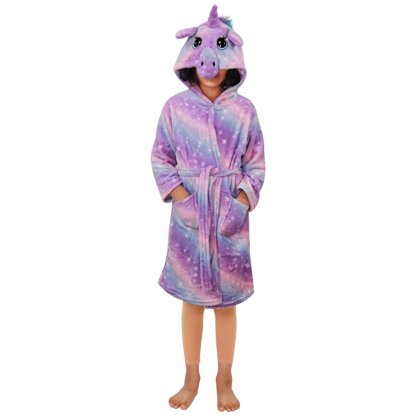 Kids Girls Unicorn Bathrobe Hooded Galaxy Xmas Cosplay Costume Soft Lounge Suit