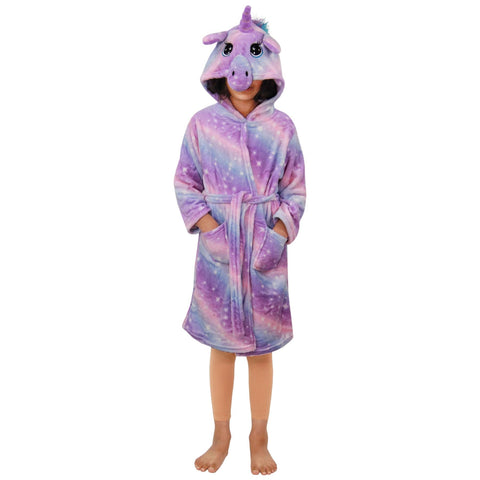 Kids Girls Unicorn Bathrobe Hooded Galaxy Xmas Cosplay Costume Soft Lounge Suit