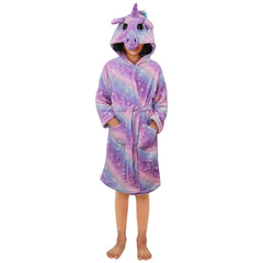 Kids Girls Unicorn Bathrobe Hooded Galaxy Xmas Cosplay Costume Soft Lounge Suit