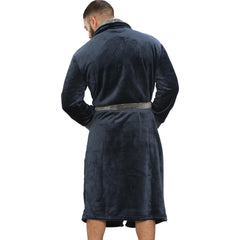 Adults Fleece Bathrobe Navy Dressing Gown Soft Changing Robe Ladies Gents Gift