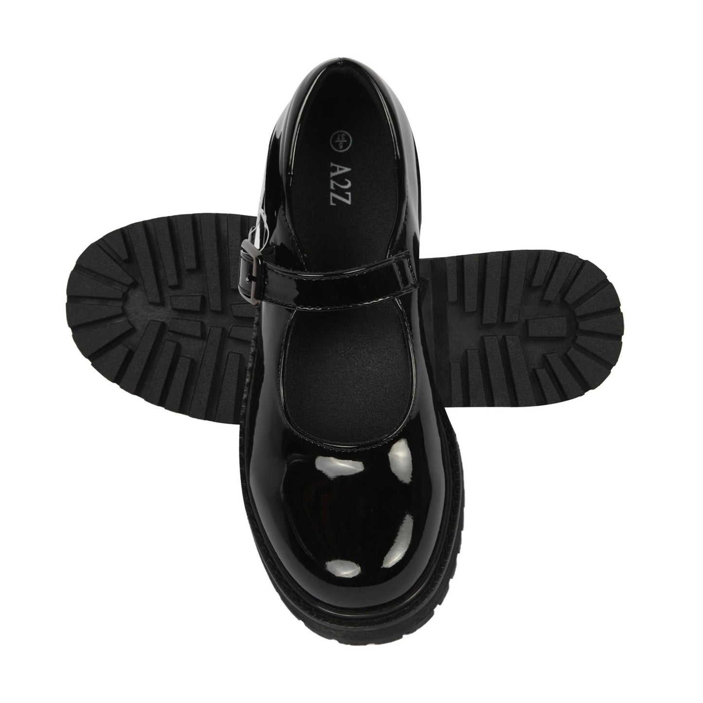 A2Z Girls Teens Womens Black Patent Mary Jane School Shoes Smart Buckle Footwear