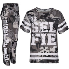 Girls Top Kids Designer's #Selfie Fashion T Shirt Top & Legging Set 7-13 Years