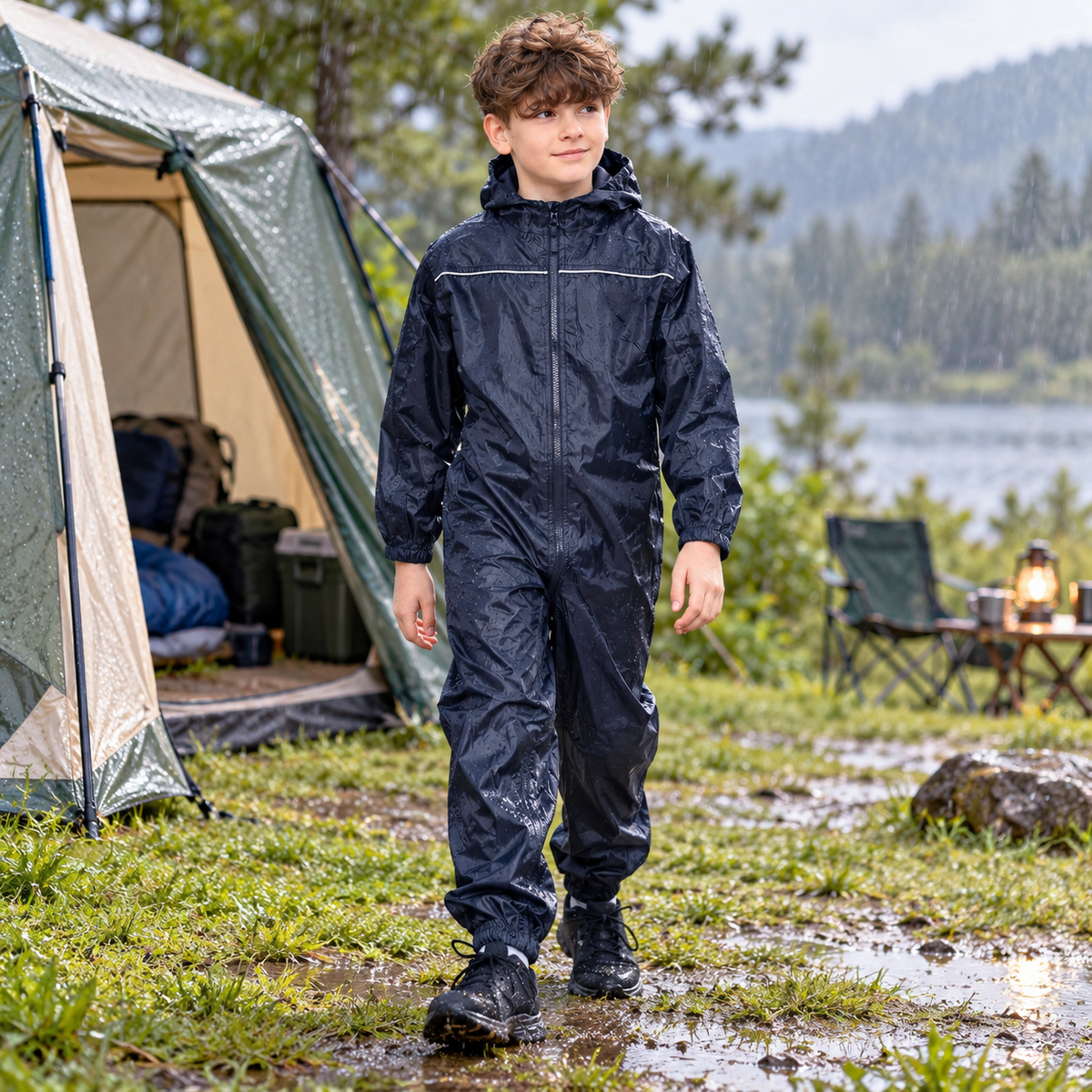 Girls Boys Raincoat Kids Puddle Suit Rainwear Waterproof Hooded Rainsuit 2-13 Yr