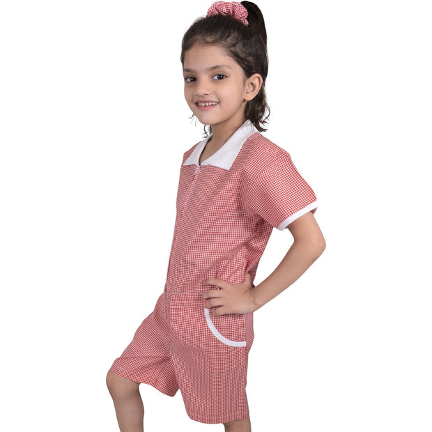 Kids Girls Gingham School Playsuit Check Summer Dresses With Matching Scrunchies - A2Z 4 Kids