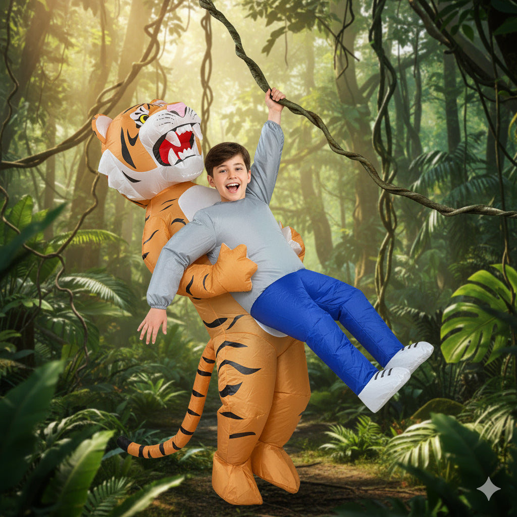 Kids Boys Girls Inflatable Tiger Halloween Costume Funny Blow Up Fancy Dress