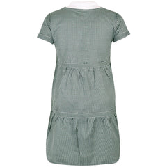 Kids Girls Gingham School Dress Check Button Up Tiered Dresses With Scrunchies