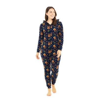 A2Z Men Womens Xmas Micro Fleece Hooded Soft Warm All in One Festive Pyjamas