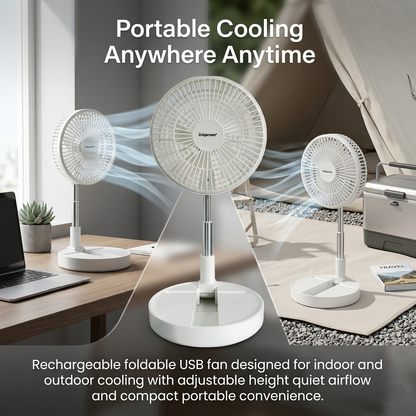 8 Inch USB Foldable Desk Fan Portable White Cooling Fan with Adjustable Height
