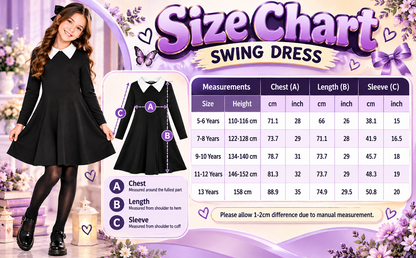 Kids Girls Swing Dress Long Sleeves Flared Gothic School Girl Uniform Dresses