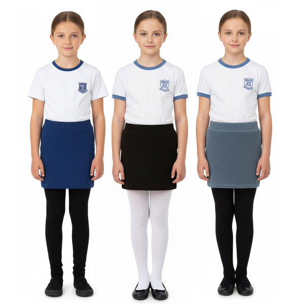 Kids Girls Black Mini School Skirt Stretch Waist Uniform Thigh Length Skirt