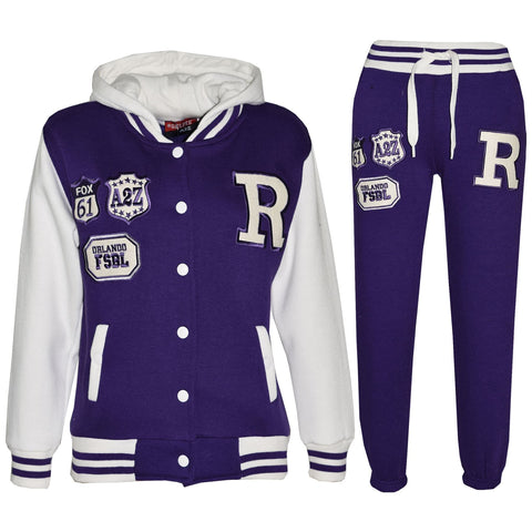 Kids Baseball Tracksuit Hooded Jacket With Joggers R Fashion FOX Varsity Style