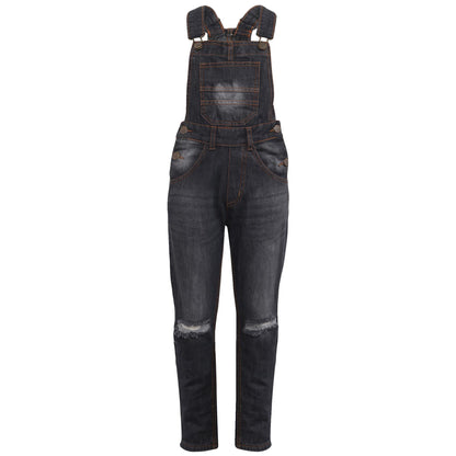 Kids Girls Denim Dungaree Knee Ripped Jeans Overall All In One Jumpsuit