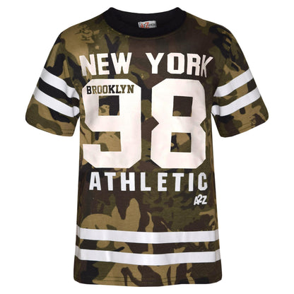 Boys Top Kids New York Brooklyn 98 Camouflage T Shirt Tops & Trouser Set 7-13 Yr