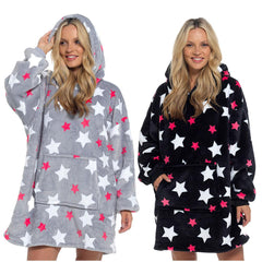 A2Z Ladies Oversized Hoodie Blanket Stars Sherpa Soft Fleece Hooded One Size