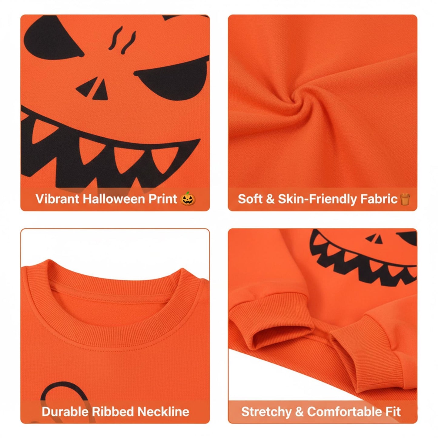 Kids Girls Boys Halloween Pumpkin Sweatshirt Long Sleeve Pullover Shirts 5-14