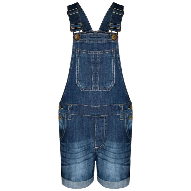 Kids Girls Denim Stretch Dungaree Shorts Jumpsuit Playsuit All In One 7-13 Years