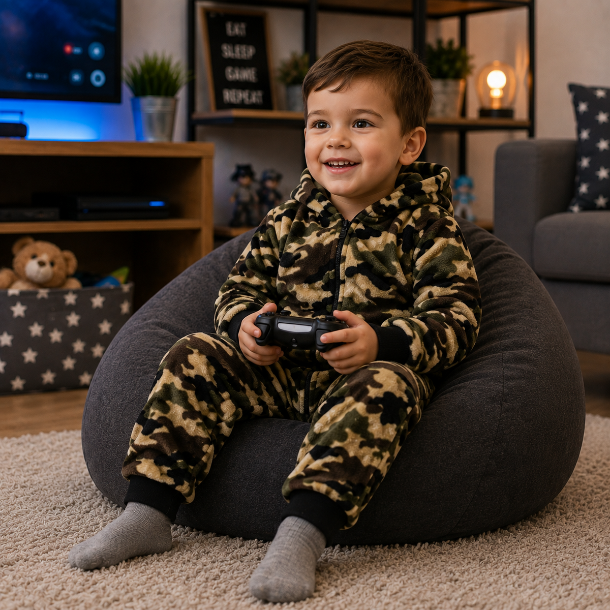 Kids Girls Boys A2Z Onesie One Piece Soft Fluffy Camouflage All In One Jumpsuit