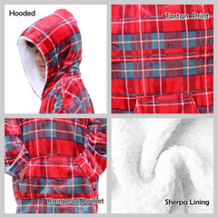 Kids Girls Boys Oversized Hoodie Blue Tartan Printed Snuggle Soft Fleece Blanket