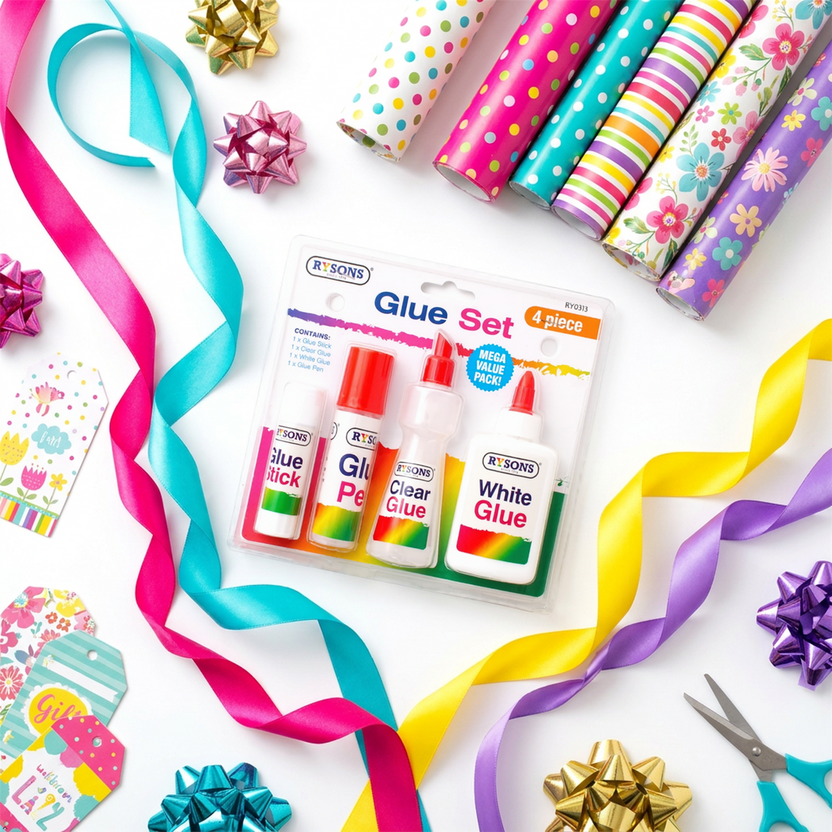 A2Z 4 Piece Glue Set Glue Stick Clear White Glue Pen Arts Crafts School Office