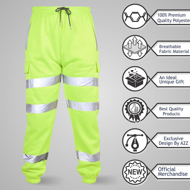 A2Z High Visibility Safe Work Pants Reflective Sweatpants Hi Vis Viz Cargo Joggers Slim Fit Jogging Bottoms Casual Trousers Workout Safety Trouser For Men's Small Medium Large XL 2XL 3XL 4XL - A2Z 4 Kids