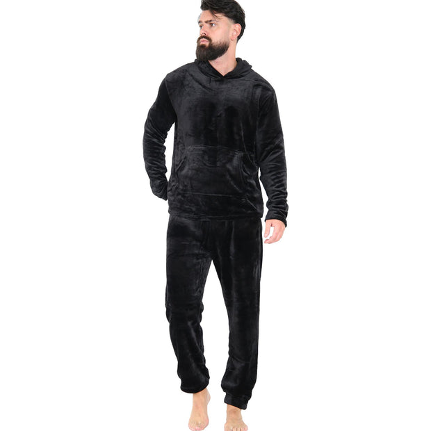 Mens Pyjamas Soft Warm Fleece Adults Hooded Pyjamas 2 Piece Gift Set For Mens