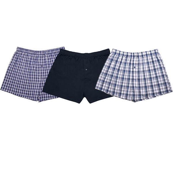 Mens Check Woven Boxer Shorts Underwear Pack Of 3 Knickers Elasticated Waistband