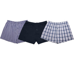 Mens Check Woven Boxer Shorts Underwear Pack Of 3 Knickers Elasticated Waistband