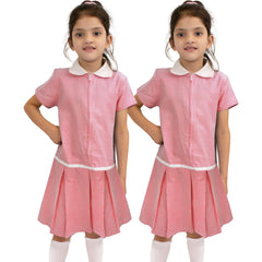 Kids Girls 2 Pack Uniform School Zip Up Gingham Dress With Matching Scrunchies