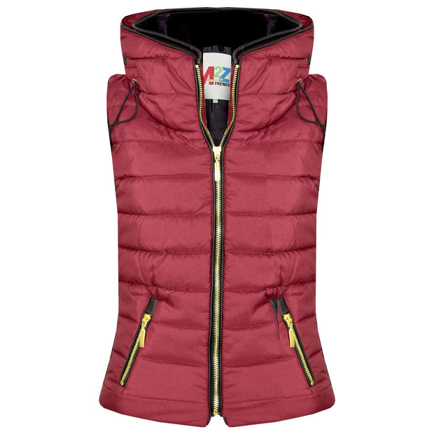 A2Z 4 Kids Kids Girls Boys Designer's Wine Sleeveless Hooded Padded Quilted Puffer Bubble Gilet Bodywarmer Jackets 5 6 7 8 9 10 11 12 13 Years