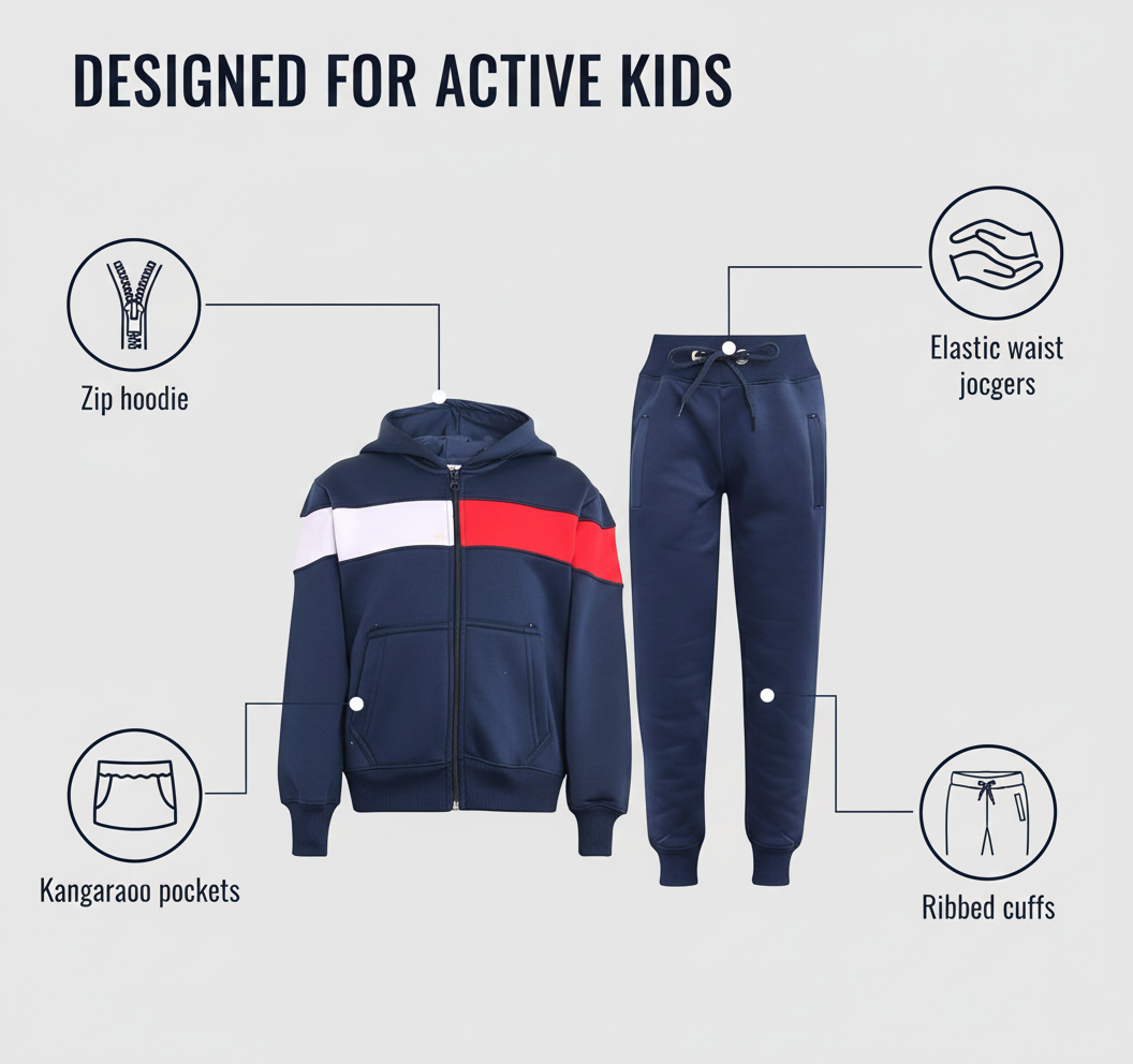 Kids Girls Boys Tracksuit Contrast Panelled Hoodie & Bottom Jogging Suits