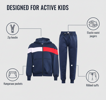 Kids Girls Boys Tracksuit Contrast Panelled Hoodie & Bottom Jogging Suits