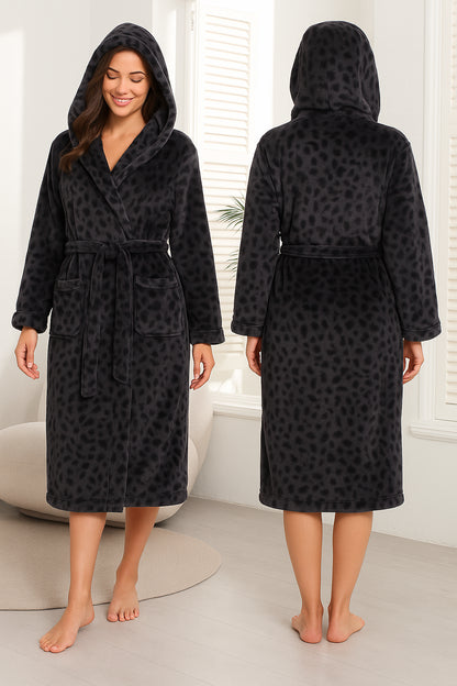 Ladies Shimmer Fleece Robe Calf Length with Belt Pockets Dressing Gown for Women
