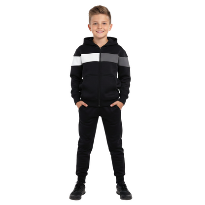 Kids Girls Boys Tracksuit Contrast Panelled Hoodie & Bottom Jogging Suits
