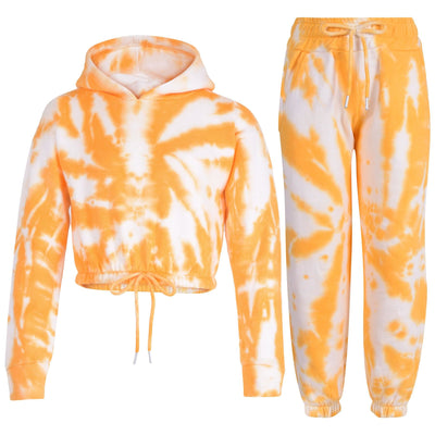 A2Z 4 Kids Tie Dye Print Mustard Tracksuit Cropped Hoodie with Jogger Sweatpants Gym Sportswear Activewear Cord Set for Girls Children Age 5-6, 7-8, 9-10, 11-12 and 13 years