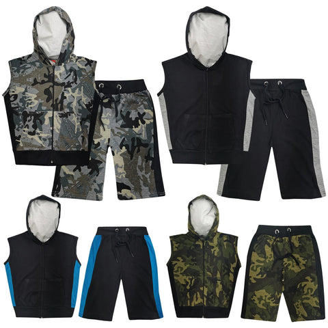 A2Z 4 Kids Girls Boys Hooded Zipper Top Shorts Set Sleeveless Summer Outfit