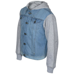 Kids Boys Denim Jacket Fleece Long Sleeves Hooded Stylish Jeans Coat For 2-13 Yr