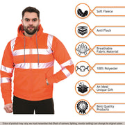 A2Z High Visibility Safe Work Hooded Zipper Two Tone Reflective Tape Pullover Sweatshirt Hi Vis Viz Casual Workout Safety Zip Up Hoodie Workwear For Men's Small Mediuam Large XL 2XL 3XL 4XL