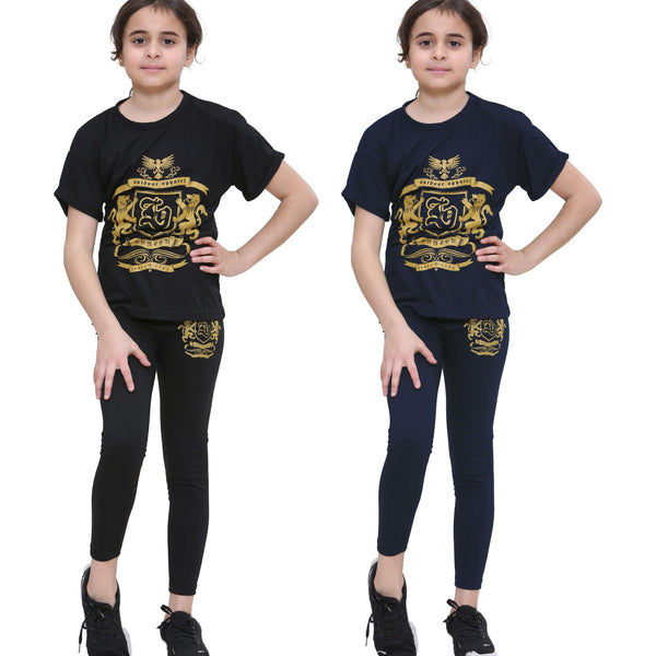 Girls Top Kids Short sleeves Varsity Lion Print T Shirt & Legging Outfit Set