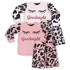 Kids Girls Goodnight Pyjamas Pack Of 2 PJs Leopard Sleepwear Loungewear Set