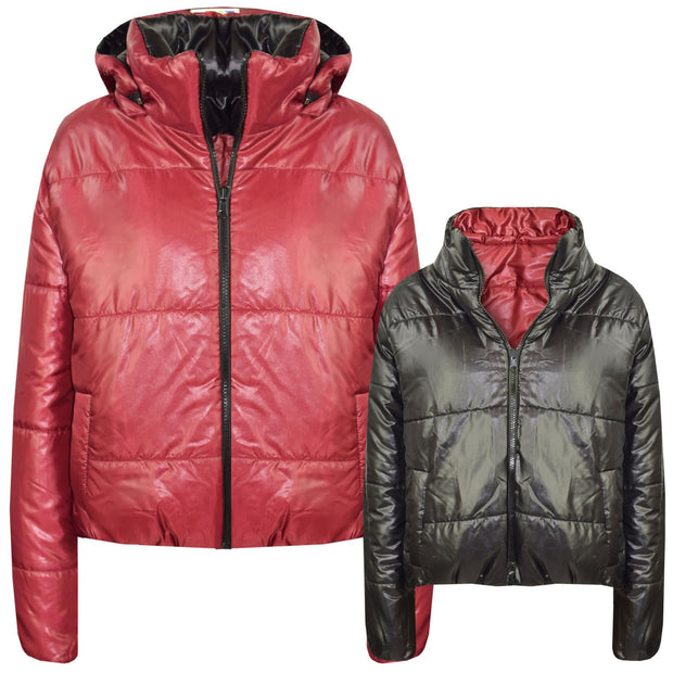Girls Jackets Kids Reversible Cropped Hooded Padded Puffer Jacket Coat 5-13 Year