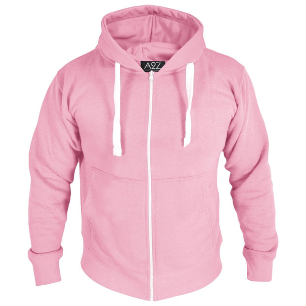 Mens Fleece Plain Zipper Hooded Long Sleeve Sweatshirt For Adults S-4XL