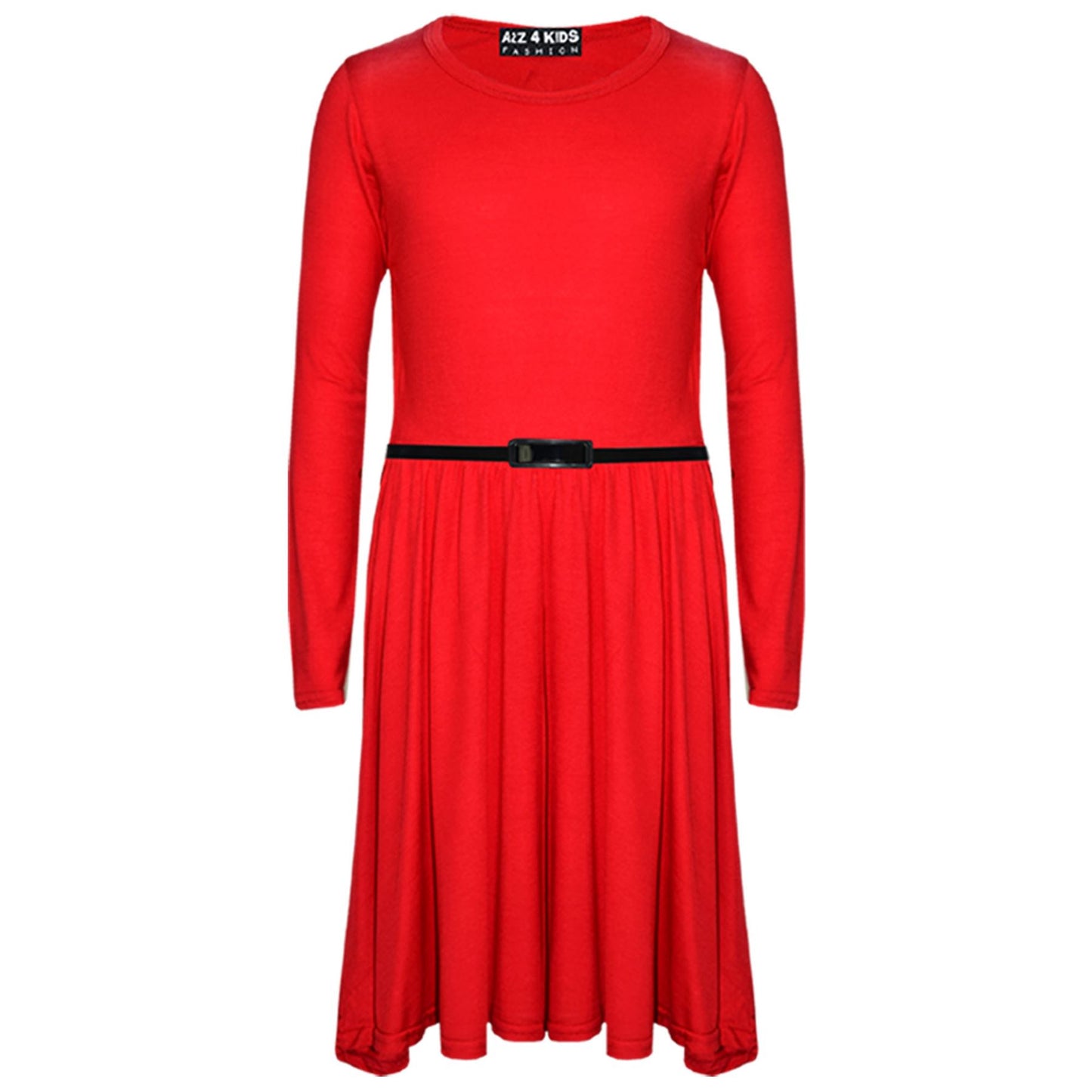 Girls Skater Dress Kids Party Fashion Dresses With Free Belt 3/4 Sleeves 7-13 Yr