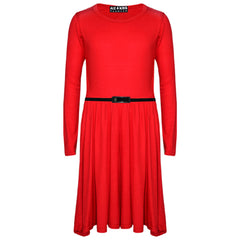 Girls Skater Dress Kids Party Fashion Dresses With Free Belt 3/4 Sleeves 7-13 Yr