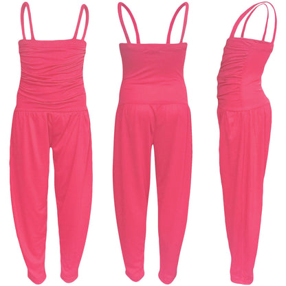 Girls Jumpsuit Kids Plain Color Trendy Playsuit All In One Jumpsuits 5-13 Years