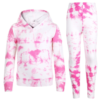 A2Z Kids Tie Dye Hooded Top & Legging Set 2 Piece Pink Active Wear Girls Outfit Set Age 5-13 years