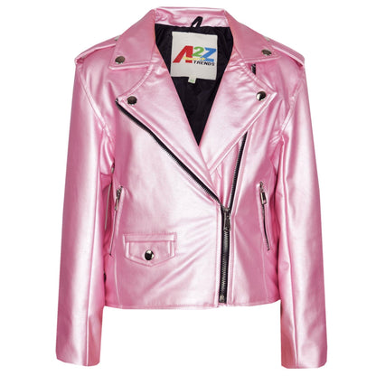 Girls Jackets Kids PU Faux Leather Jacket Zip Up Biker Coat New Age 5-13 Years