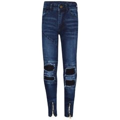 Kids Girls Stretchy Jeans Designer Ripped Drape Panel Denim Pant Trouser 5-13 Yr